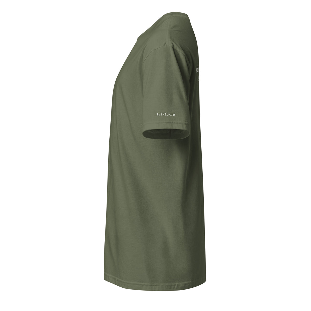 Military Green T-shirt, left-side view showing the triwit.org mark on the sleeve.