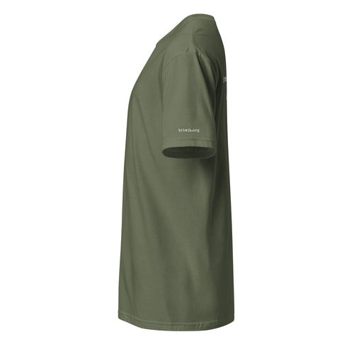 Military Green T-shirt, left-side view showing the triwit.org mark on the sleeve.