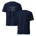 Navy T-shirt, front and back, with an unprinted front and the statement printed in white above TRIWIT on the back.